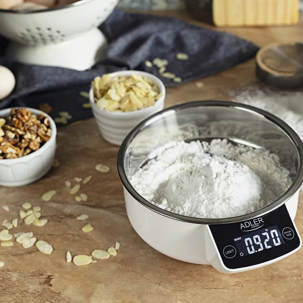 Bascula Cocina Lcd Cuenco Acero 900ml Cap.max. 5kg Apagado Autom. Volumen Agua Y Leche