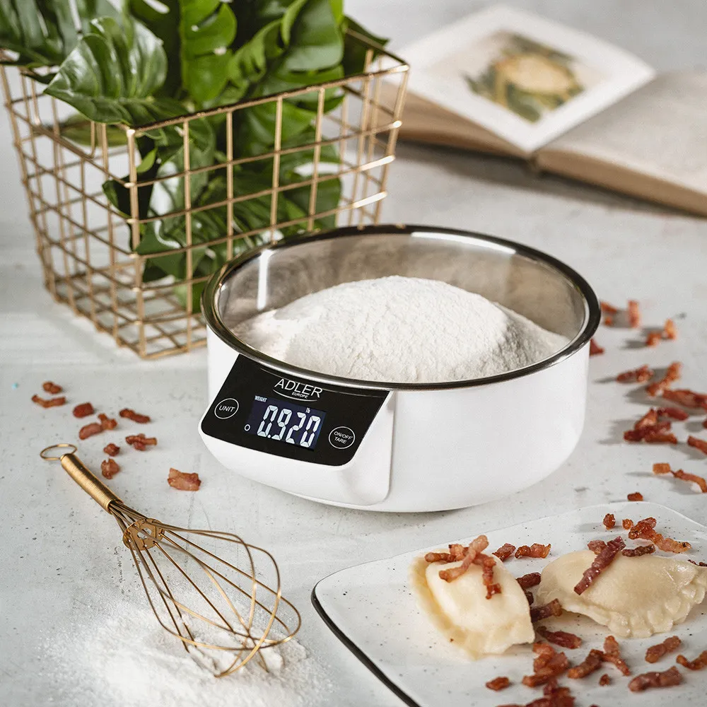 Bascula Cocina Lcd Cuenco Acero 900ml Cap.max. 5kg Apagado Autom. Volumen Agua Y Leche