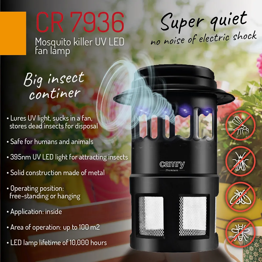 Mata Insectos Int. Uv Led C/ventilador Hasta 100m2 Vida Util Led 10000h Silencioso -45db
