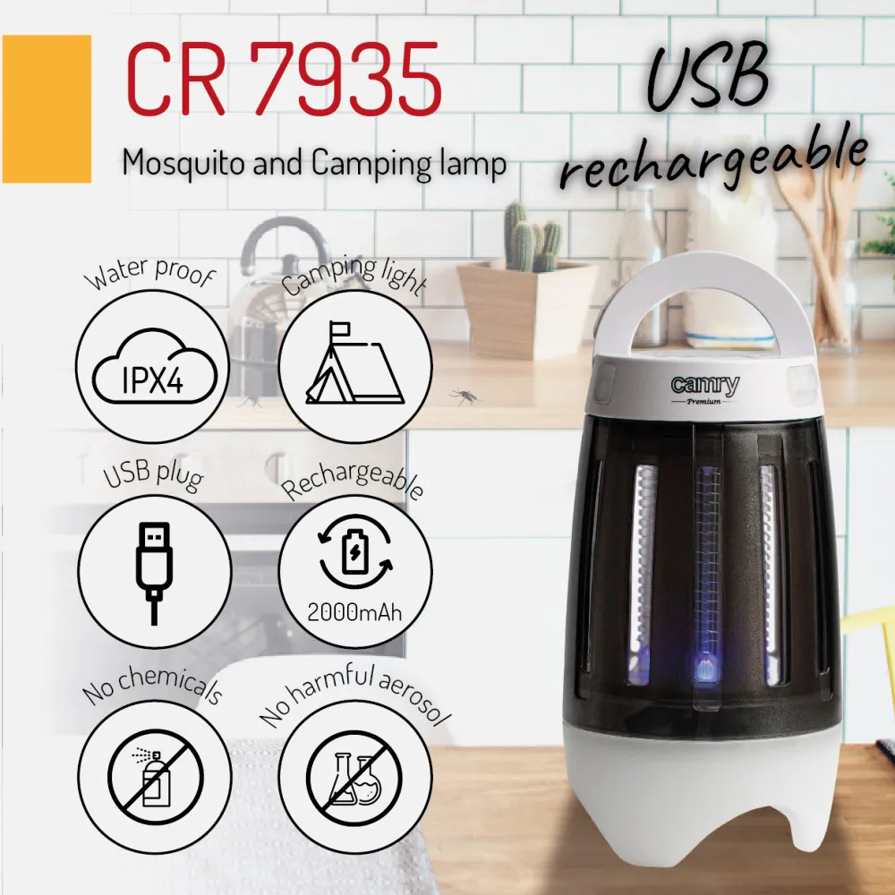 Mata Insectos Y Camping Uv Led 1000v Alcance 40m2 Usb Recargable Bateria 2000mah 8000h