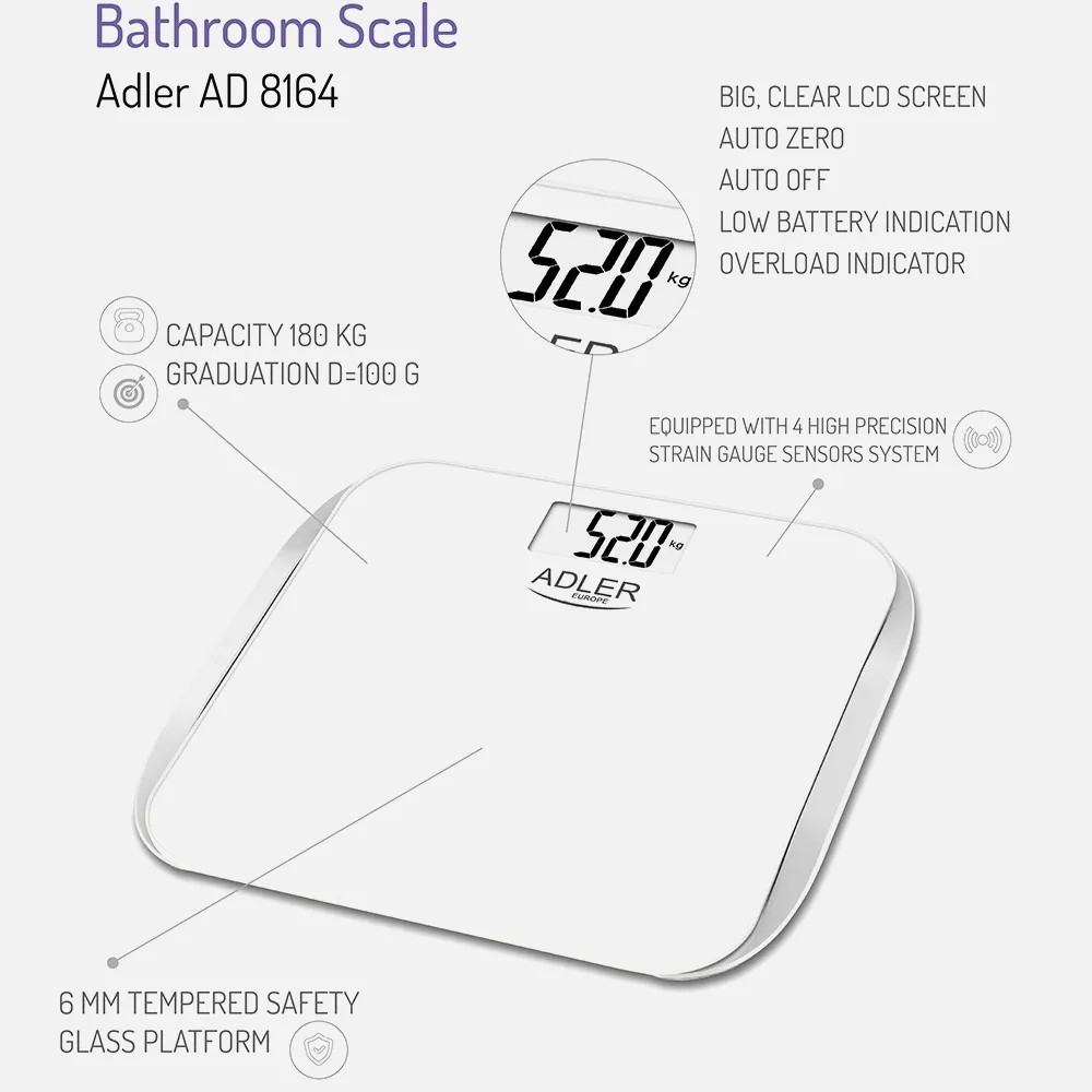 Bascula Baño Electron.max 180kg Pant. Lcd Grande Apagado Autom. Precision 100g