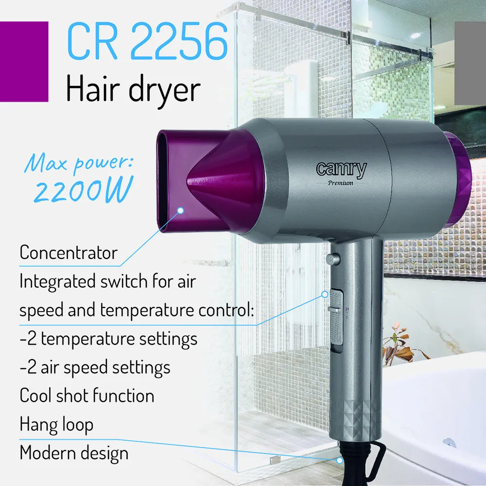 Secador 2200w 2 Niv. Fuerza/temperatura Aire Frio Concentrador Aire Asa Colgante Moderno