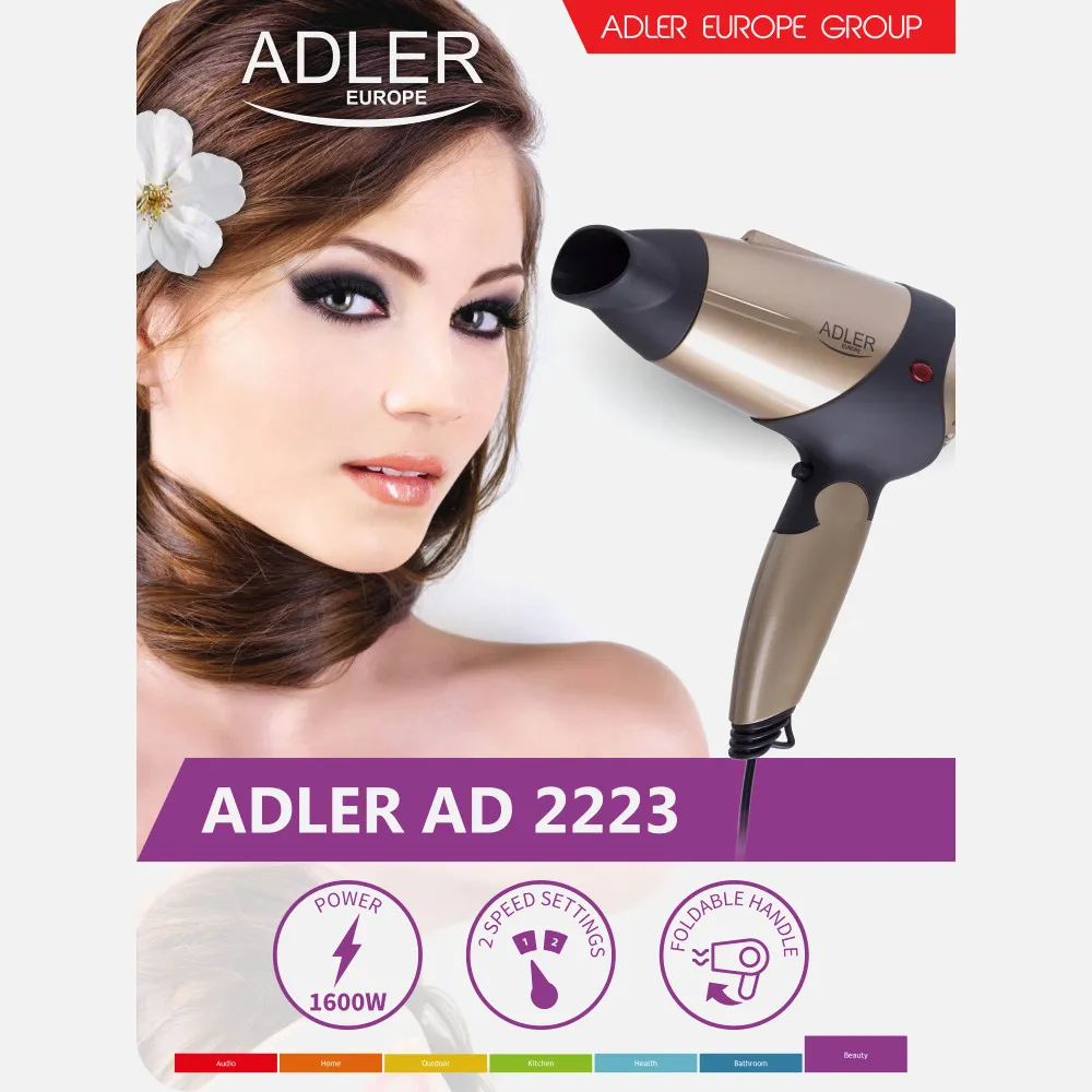 Secador 1600w 2 Niv. Fuerza/temperatura Aire Frio Asa Plegable Y Colgante Tapa De Goma