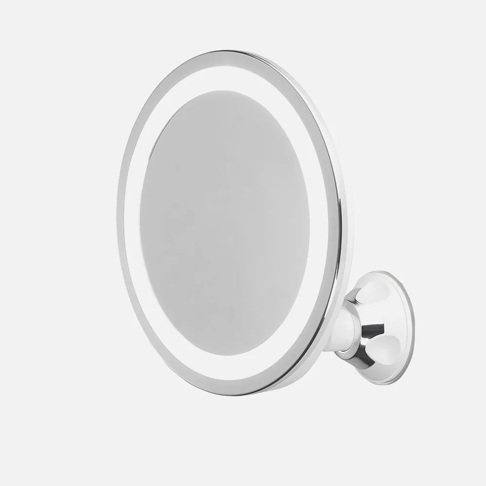 Espejo De Baño 24 Leds Diam.20cm Giro 360º Ventosa Aumento 5x Ajuste Luz Impermeable Ipx4