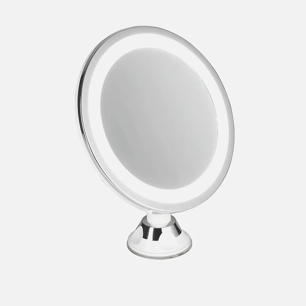 Espejo De Baño 24 Leds Diam.20cm Giro 360º Ventosa Aumento 5x Ajuste Luz Impermeable Ipx4