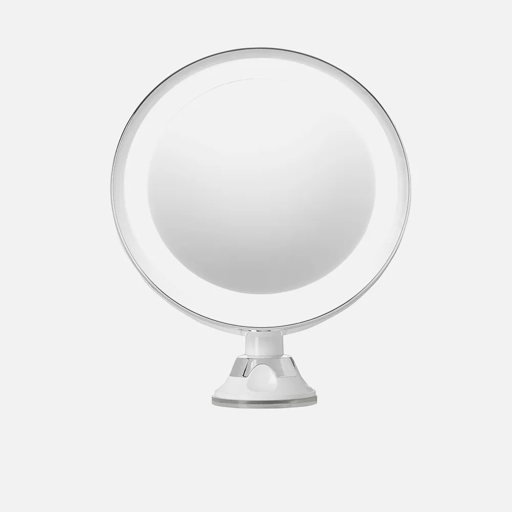 Espejo De Baño 24 Leds Diam.20cm Giro 360º Ventosa Aumento 5x Ajuste Luz Impermeable Ipx4