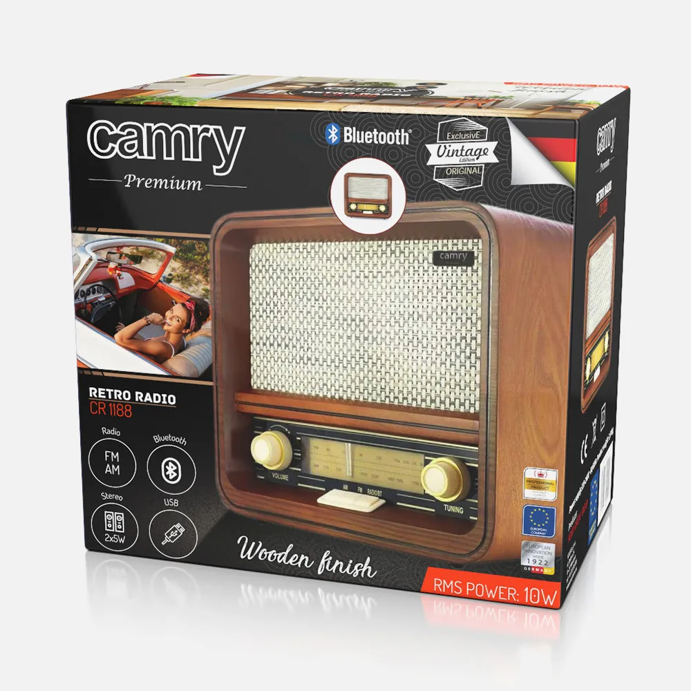 Radio Retro Am/fm Bluetooh Usb Estereo 2x5w Acabado De Madera