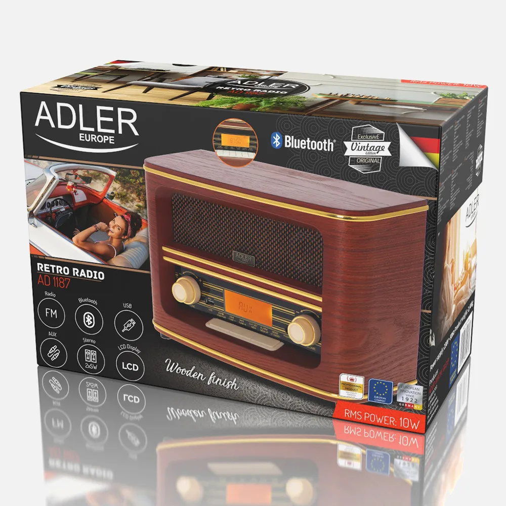 Radio Retro Fm Bluetooh 5.0 Usb Y Aux Reloj Alarma Apag. Autom. 30mem. Salida Auriculares