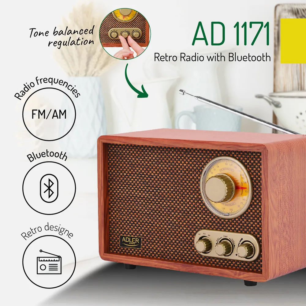 Radio Retro C/bluetooth Am/fm Ajuste Graves/agudos Conex. Inalambrica Telefono Tablet O Pc