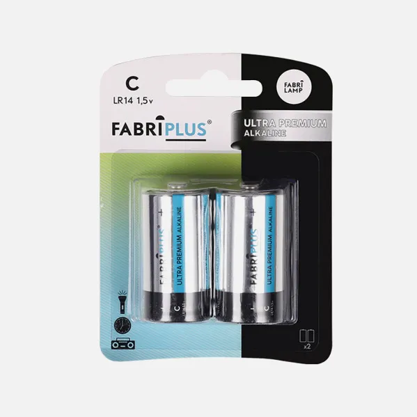 Blister 2 Baterias C/lr14 1,5v Fabriplus Alcalino Ultradigital 0% mercúrio 11,5x8,5x2,6 Cm