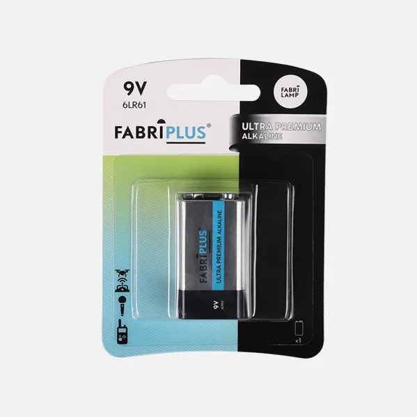 Blister pack 1 Battery 6lr61 9v Fabriplus Alkaline Ultradigital 0%mercury 11,5x8,5x1,9 Cm