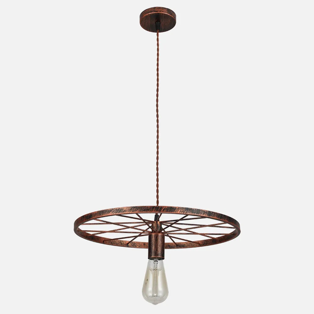 Colgante Mirlo 1xe27 Rueda Marron Oxido Regx41x41 Cm