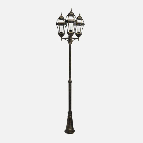 Lâmpada de rua exterior em alumínio Becrux 3xe27 Preto/ouro 234x60x60x60x60 Cm Altura Ajustável Ip44