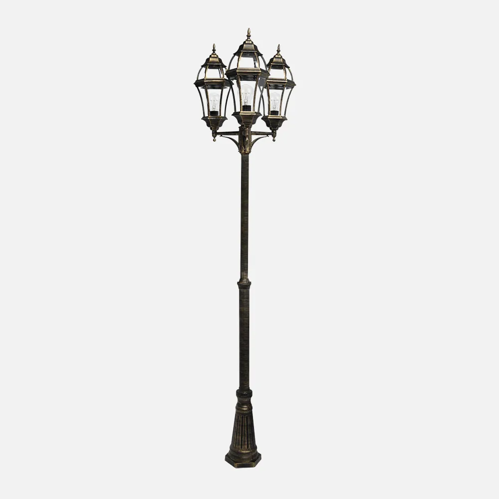 149643016 - Farola Exterior Aluminio Becrux 3xe27 Neg/oro    234x60x60 Cm Regulable En Altura  Ip44