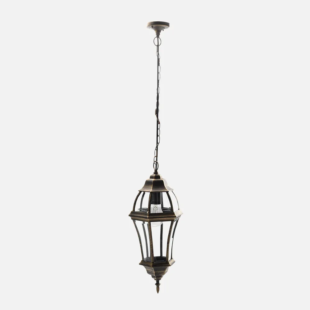 149691016 - Colgante Exterior Aluminio Becrux 1xe27 Neg/oro  Regx24x24 Cm  Ip44