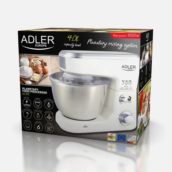 Robot de Cozinha 1000w 6 Speed Tilting Bowl 4l Anti-splash.3 Agitadores.
