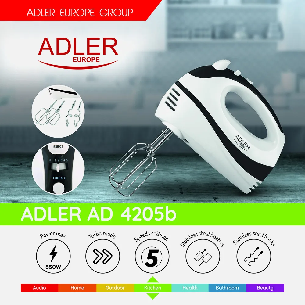 Batidora De Mano 300w 5 Veloc. Boton Turbo Acero Inoxidable