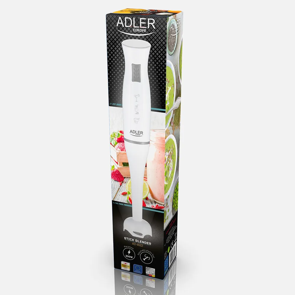 Batidora Mano 300w Cuchillas Acero Inox. Cable 1m Tapa Removible 1 Veloc. Facil Limpieza