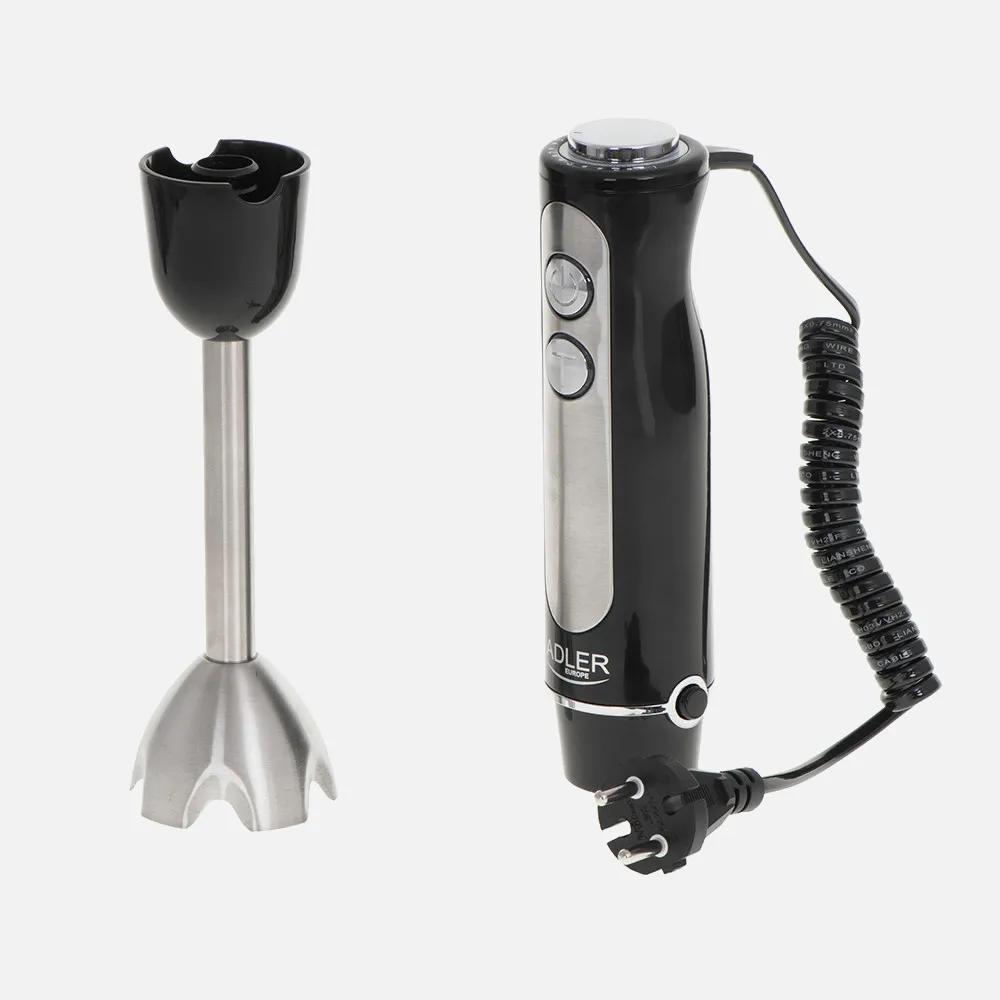 Batidora Mano 1500w Acero Inox. Negra 5veloc.turbo Luz De Velocidad Cuchillas Acero Inox.
