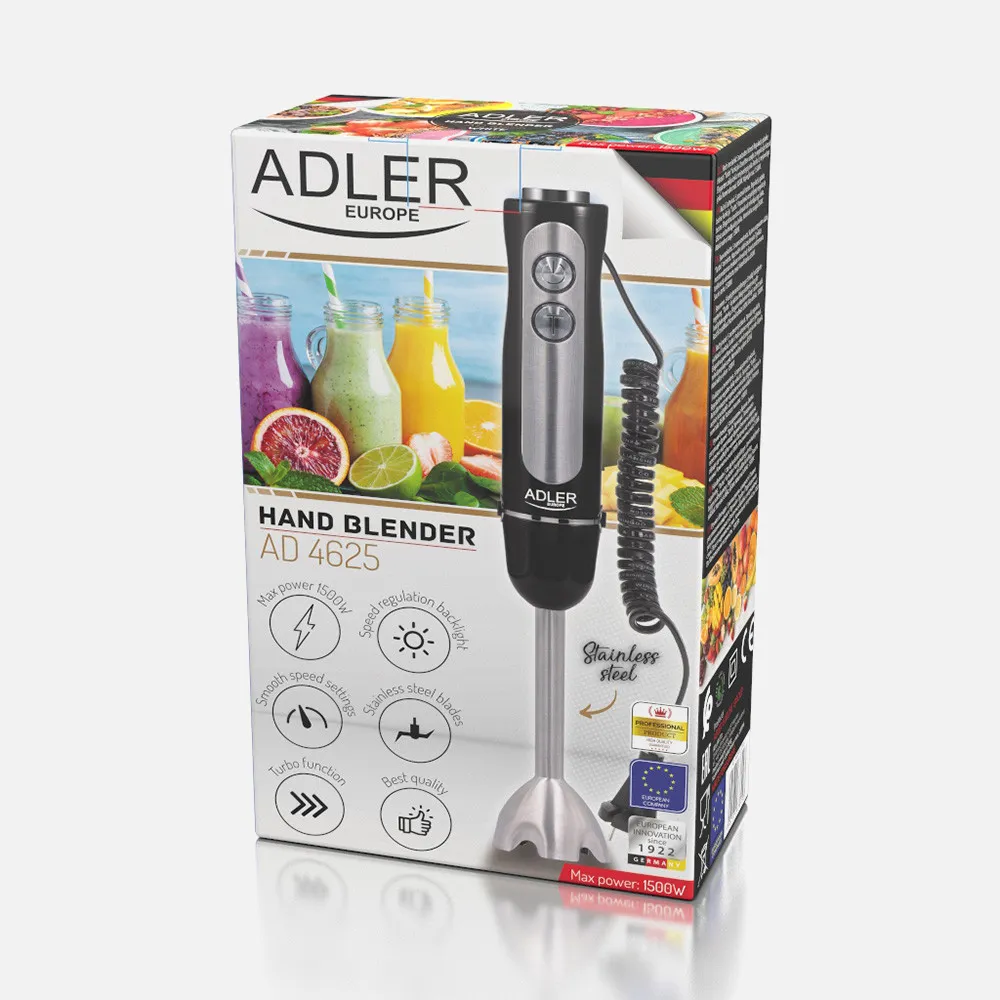 Batidora Mano 1500w Acero Inox. Negra 5veloc.turbo Luz De Velocidad Cuchillas Acero Inox.