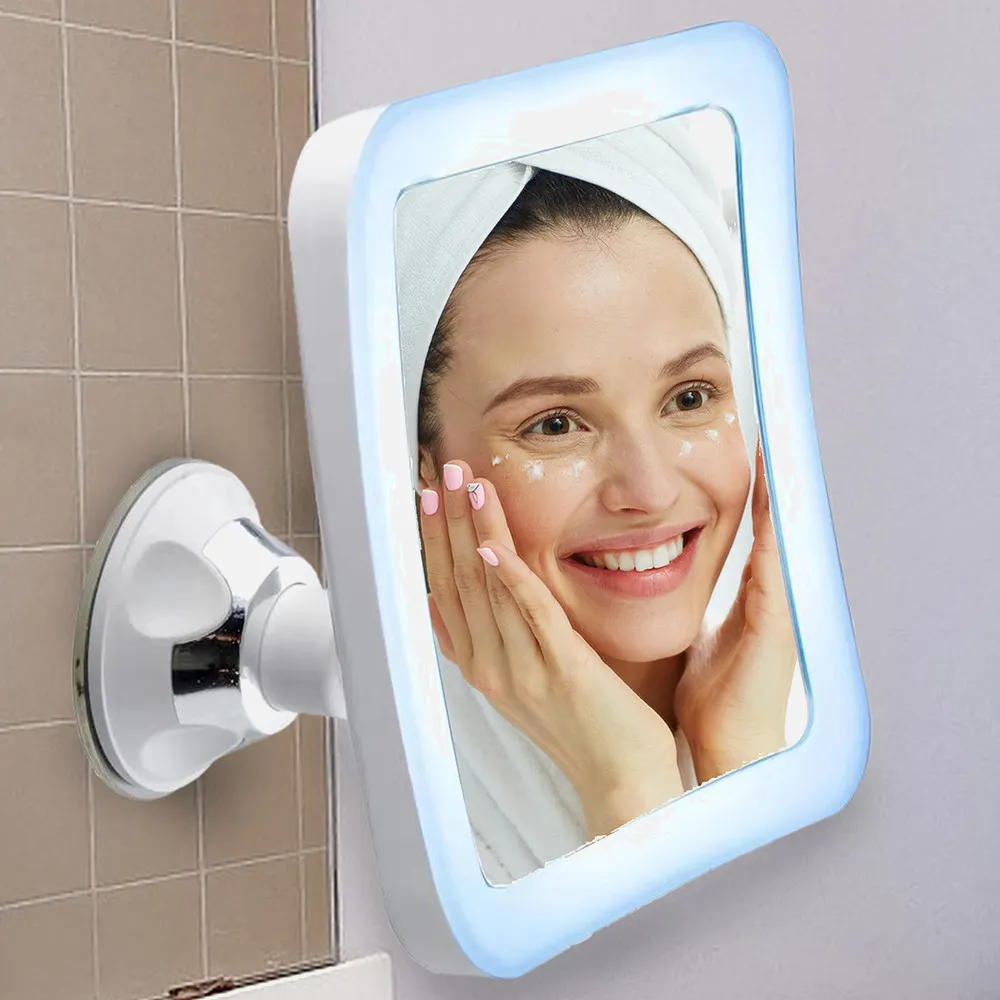 Espejo De Baño 25 Leds 16'30cmx16'30cm 3 Pilas Aa Aumento 5x Ajuste Luz Ventosa Giro 360º