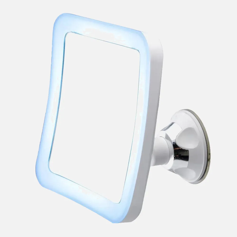 Espejo De Baño 25 Leds 16'30cmx16'30cm 3 Pilas Aa Aumento 5x Ajuste Luz Ventosa Giro 360º