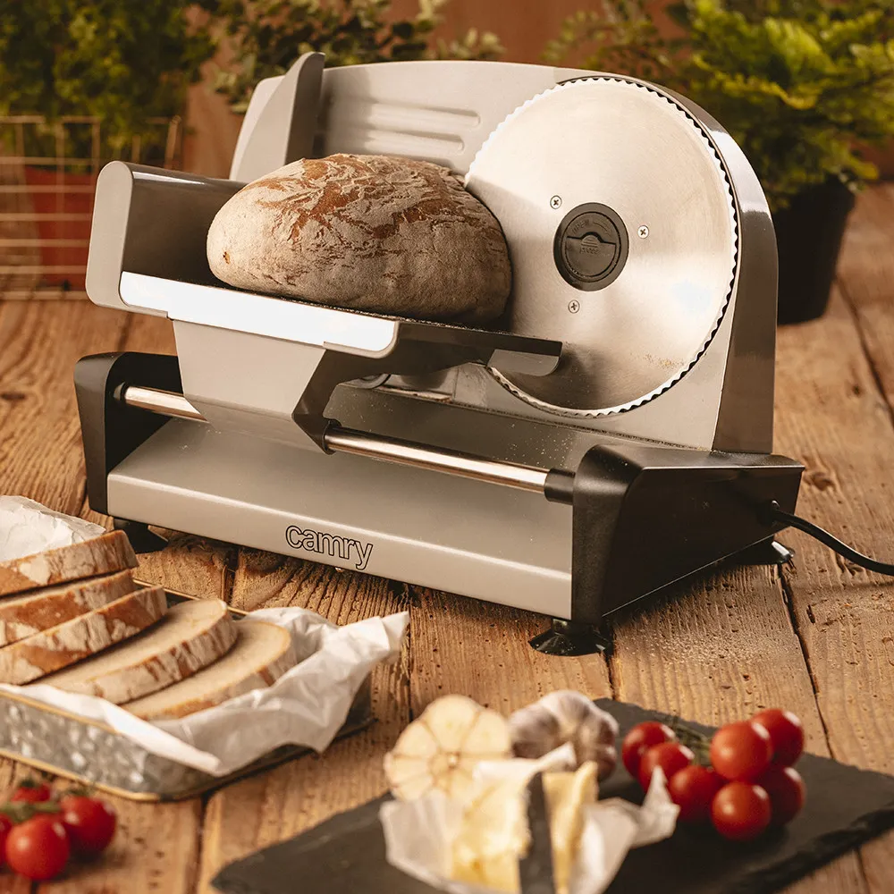 Corta Fiambres 400w Cuchilla Acero Inox. 19cm Ajuste Espesor 0-15mm Con Ventosas