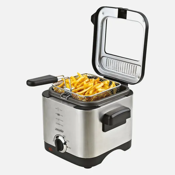 Freidora Acero Inox. 900w 1'5l Tapa Transparente Luz Control Cesta Elevable Asa Plegable