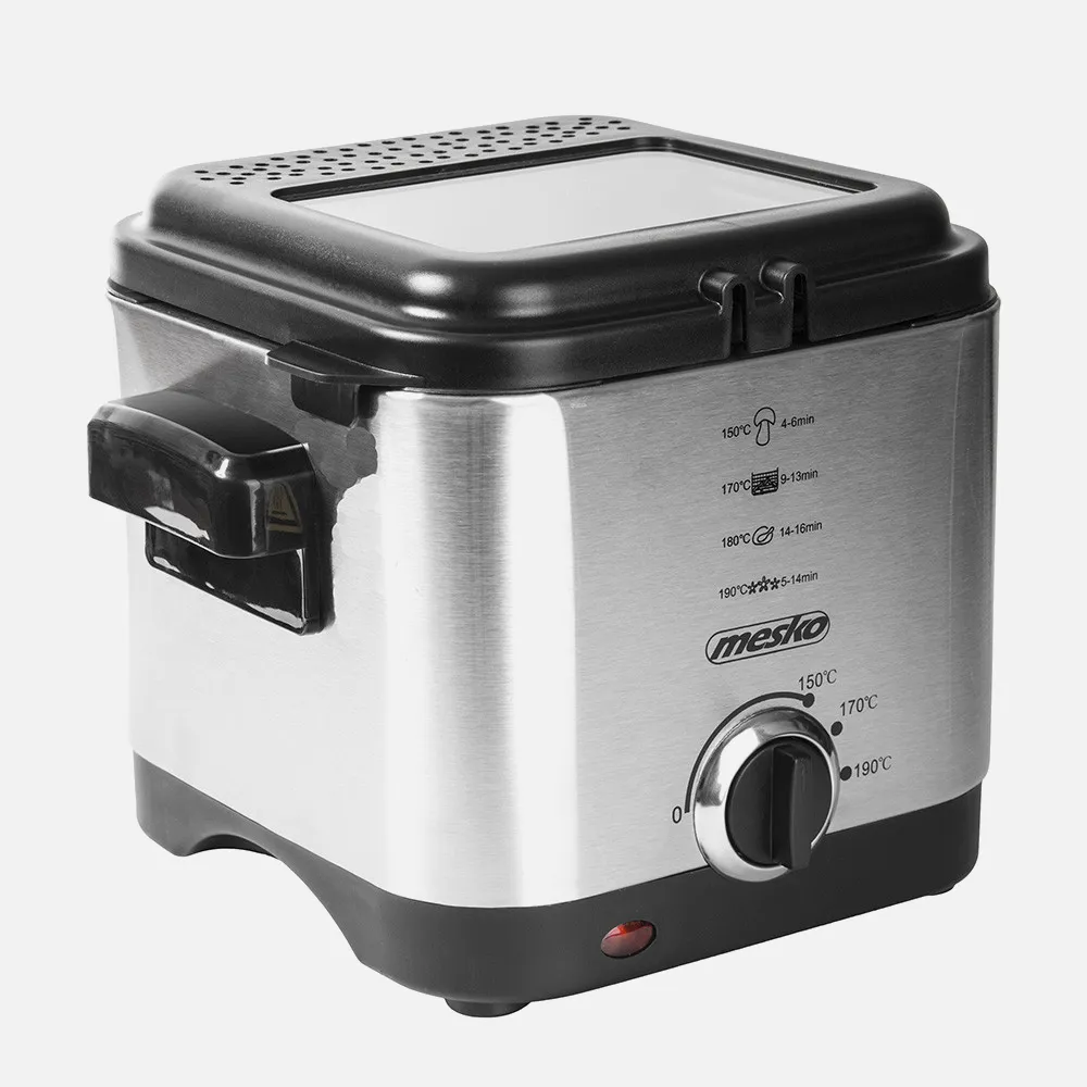 Freidora Acero Inox. 900w 1'5l Tapa Transparente Luz Control Cesta Elevable Asa Plegable