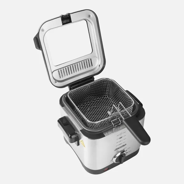 Freidora Acero Inox. 900w 1'5l Tapa Transparente Luz Control Cesta Elevable Asa Plegable