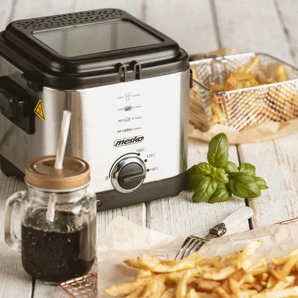 Freidora Acero Inox. 900w 1'5l Tapa Transparente Luz Control Cesta Elevable Asa Plegable