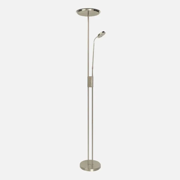 Pie De Salon Antares 20w+7w 4000k C/lector Cuero 183x25x25 Cm Tactil C/reg.Intensidad Y Memoria 