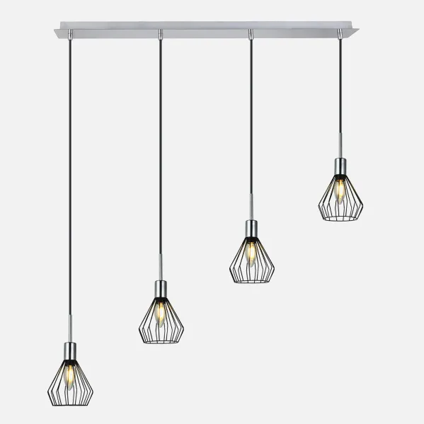 Pendente São Petersburgo 4xe14 Preto/Cromo Regx83x13 Cm
