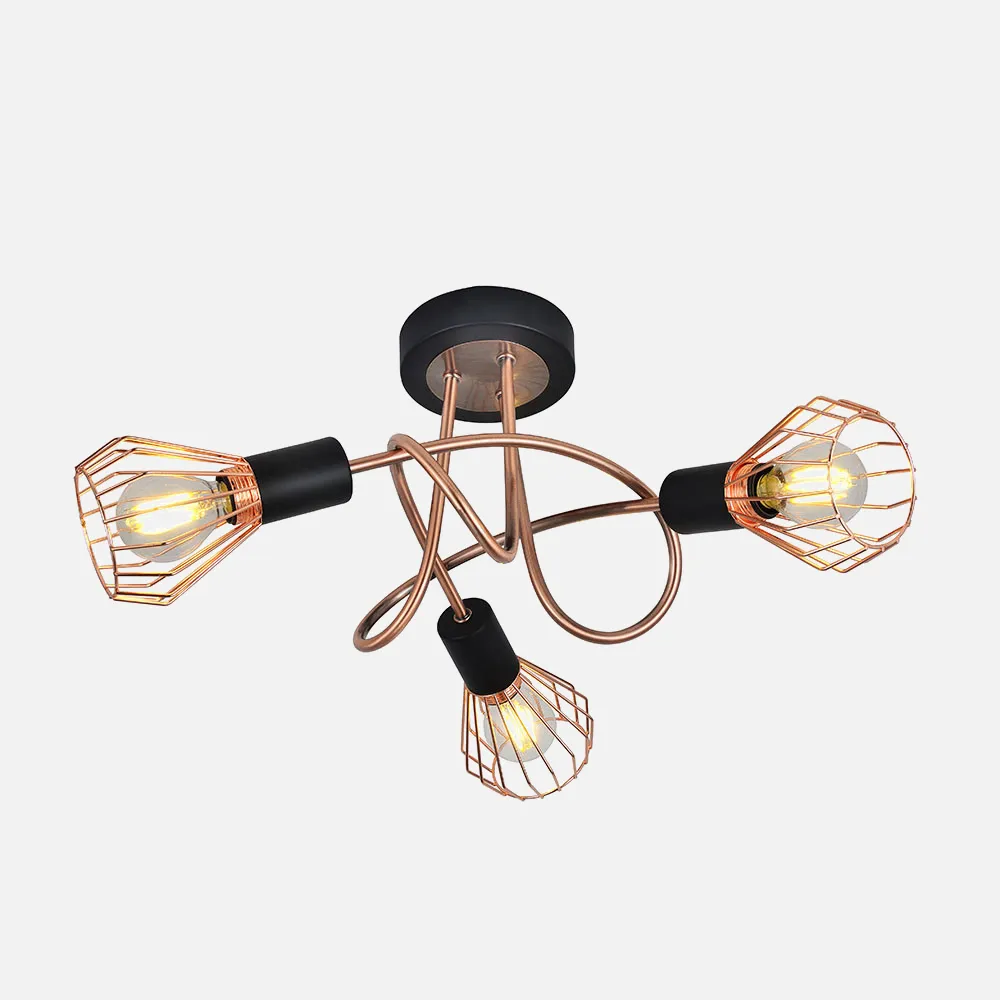 Plafon San Petersburgo 3xe14  Negro/cobre 20,5x40x40 Cm