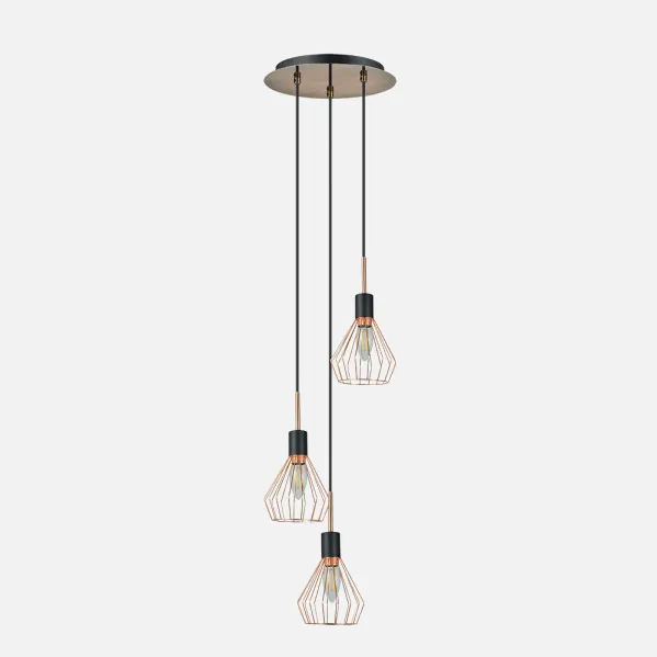 Colgante San Petersburgo 3xe14 Negro/cobre Regx30x30 Cm