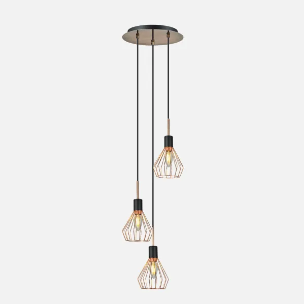 Colgante San Petersburgo 3xe14 Negro/cobre Regx30x30 Cm