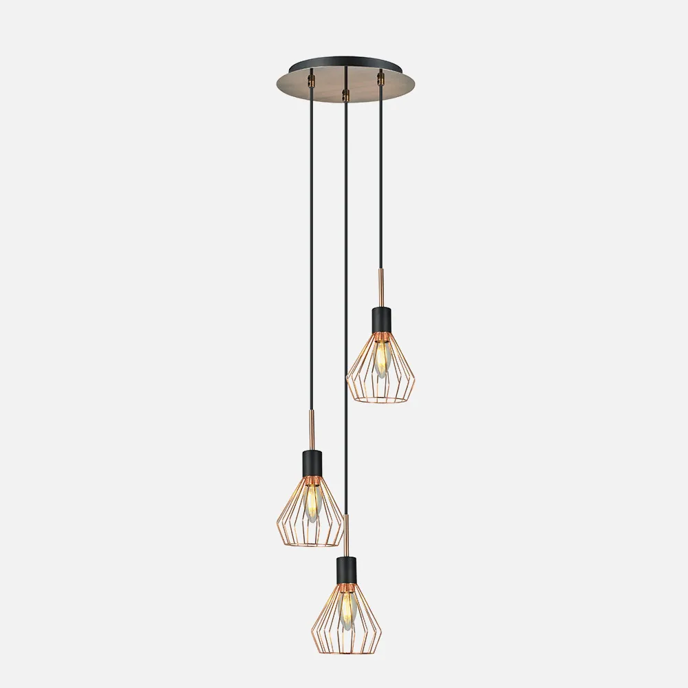 Colgante San Petersburgo 3xe14 Negro/cobre Regx30x30 Cm