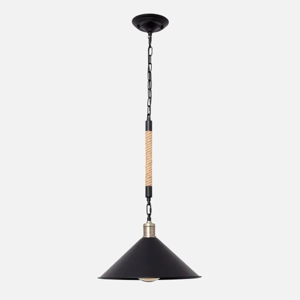 Colgante Med. Cabo 1xe27 Negro Cuerda De Cañamo  Regx36x36 Cm