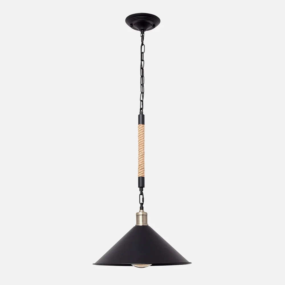 150793609 - Colgante Med. Cabo 1xe27 Negro Cuerda De Cañamo  Regx36x36 Cm