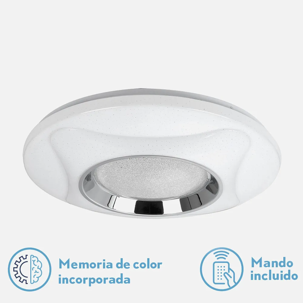 Plafon Montevideo 72w 3000-4000-6000k Cromo 7x49d Red.7200lm Reg.intens.remoto C/memoria