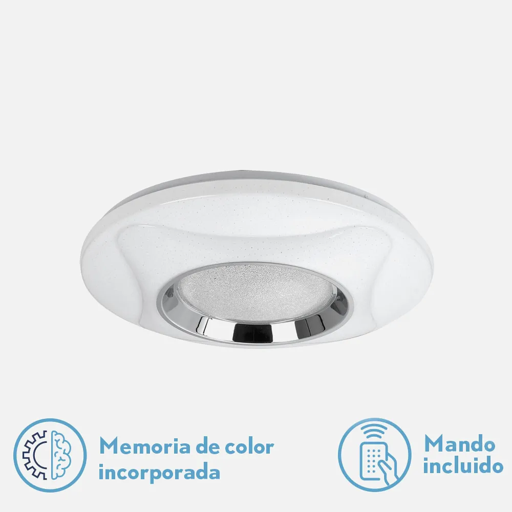 Plafon Montevideo 48w 3000-4000-6000k Cromo 8x37,5d Red.5400lm Reg.intens.remoto C/memoria