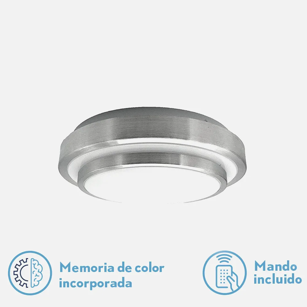 Plafon Bangkok 36w 3000-4000-6000k Blanco/aluminio 9,5x33,5x33,5 Cm  Red.3600lm Reg.intens.remoto C/memoria