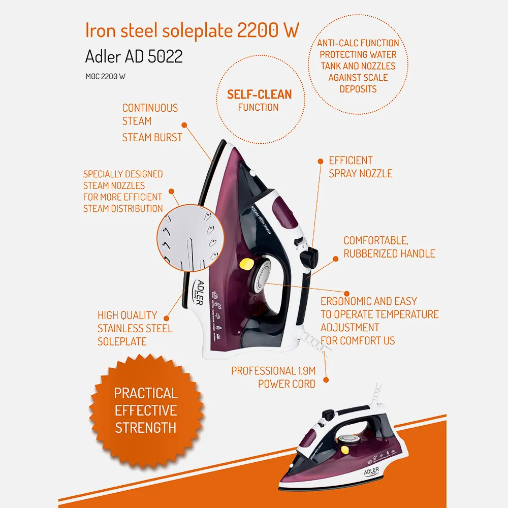 Plancha Suela Acero Inox. 3000w Planchado Y Vapor  Vertical Anti-calc Autolimpieza