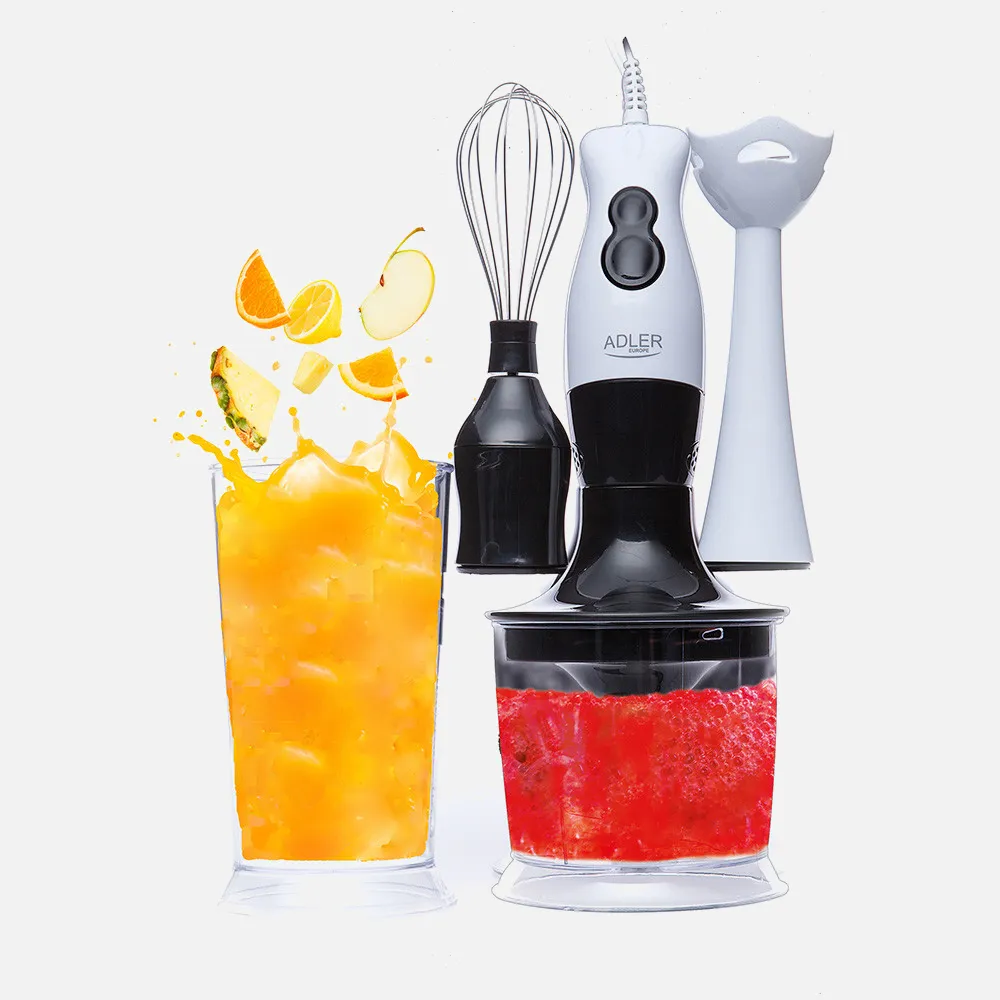 Batidora De Mano + Set 500w Cuch. Ac. Inox. 2 Vel.  Taza Picadora 500ml Taza Medidora 700ml