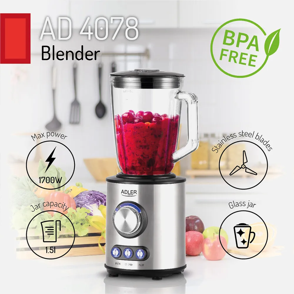 Batidora 1700w Cuchilla Ac. Inox. 6 Hojas 2 Vel. 3  Prog. Batido/tritur. Hielo/pulso No Bpa