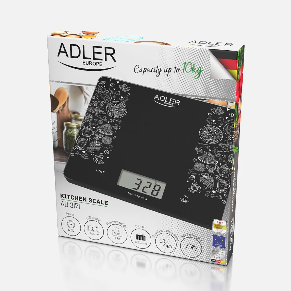 Bascula Cocina Lcd 20x18cm Cap.max. 10g Tara Apag.  Auto/man. Precis. 1g Pilas Antidesliz.