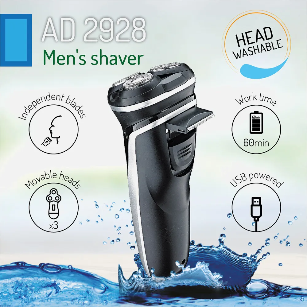 Afeitadora 3 Cabezales 8h Carga Usb 90min De Uso  Recortador Plegable Cabezal Impermeable