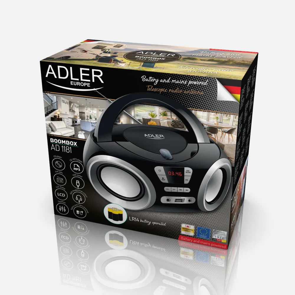 Radio Portatil Fm Antena Telescopico Con Cd Y Mp3   Salida Auriculares 20 Mem. Red Y Pilas