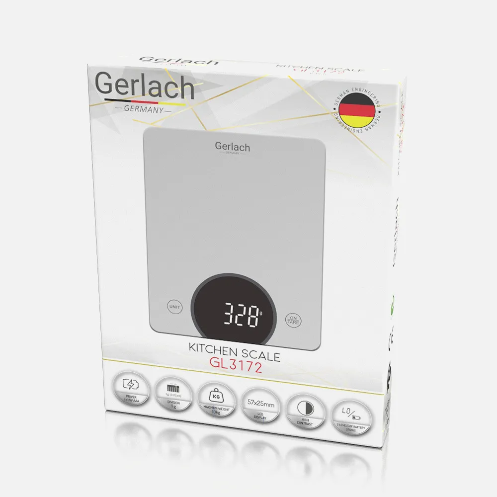 Bascula Cocina Led Gris 20x16cm Cap.max. 10g Tara  Apagado Aut/man Precision 1g Pilas