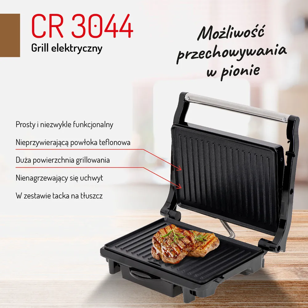 Grill Teflon Antiadherente 2100w Bandeja Goteo  Mango Tacto Frio Almacenam. Vertical